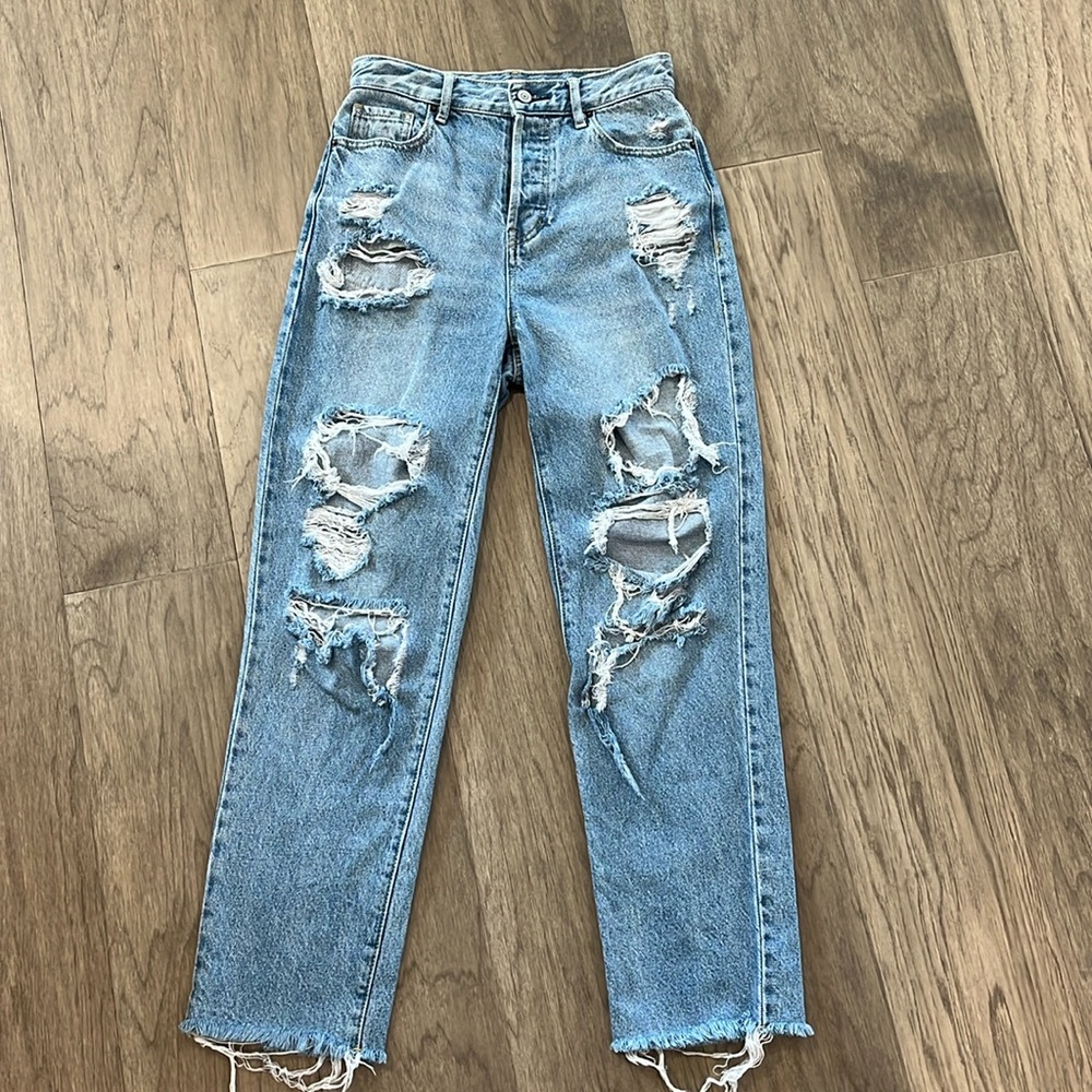 PACSUN High rise straight leg naturally distressed denim jean Size 25